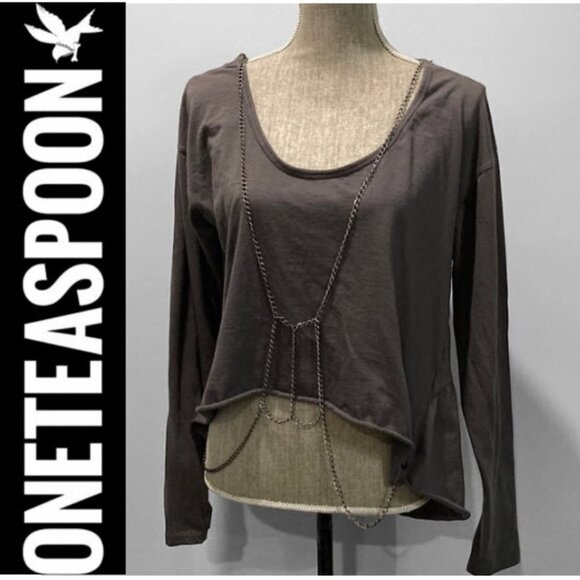 OneTeaspoon Long Sleeve Chain Top Asymmetrical Hem Size 10 Grey Rare - Picture 5 of 16